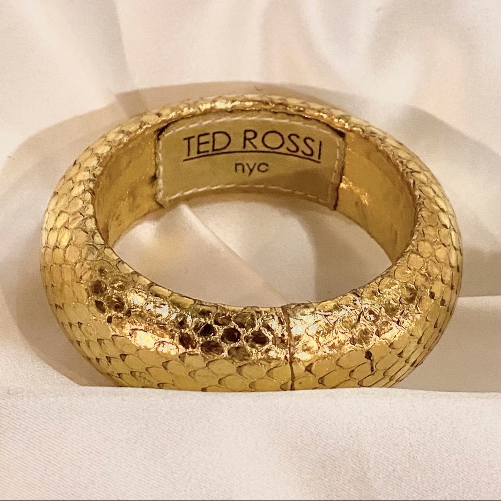 TED ROSSI Nyc Large Gold Python Bangle Bracelet AUTHENTIC - Picture 3 of 5